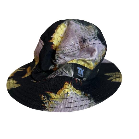 Tru Kolors Black Purple Tropical Hawaiian Floral Bucket Hat - Picture 1 of 6